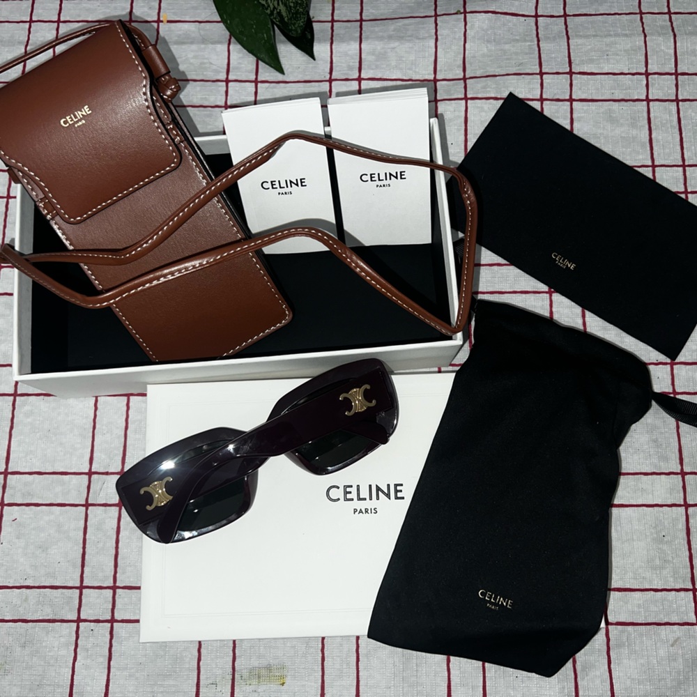 Celine Women's Black and Burgundy Sunglasses - Picture 3 of 3